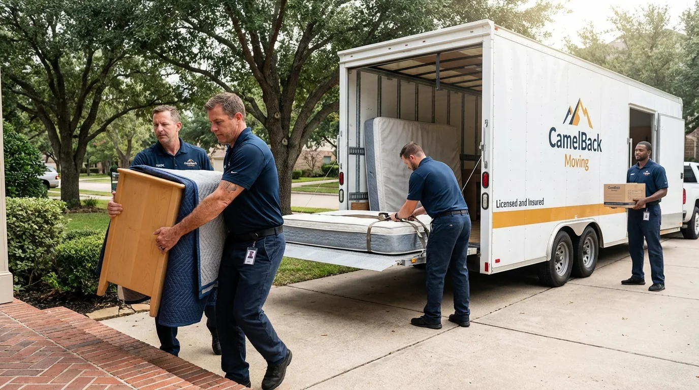 Crew loading residential truck for cross-state move from Winterville, NC