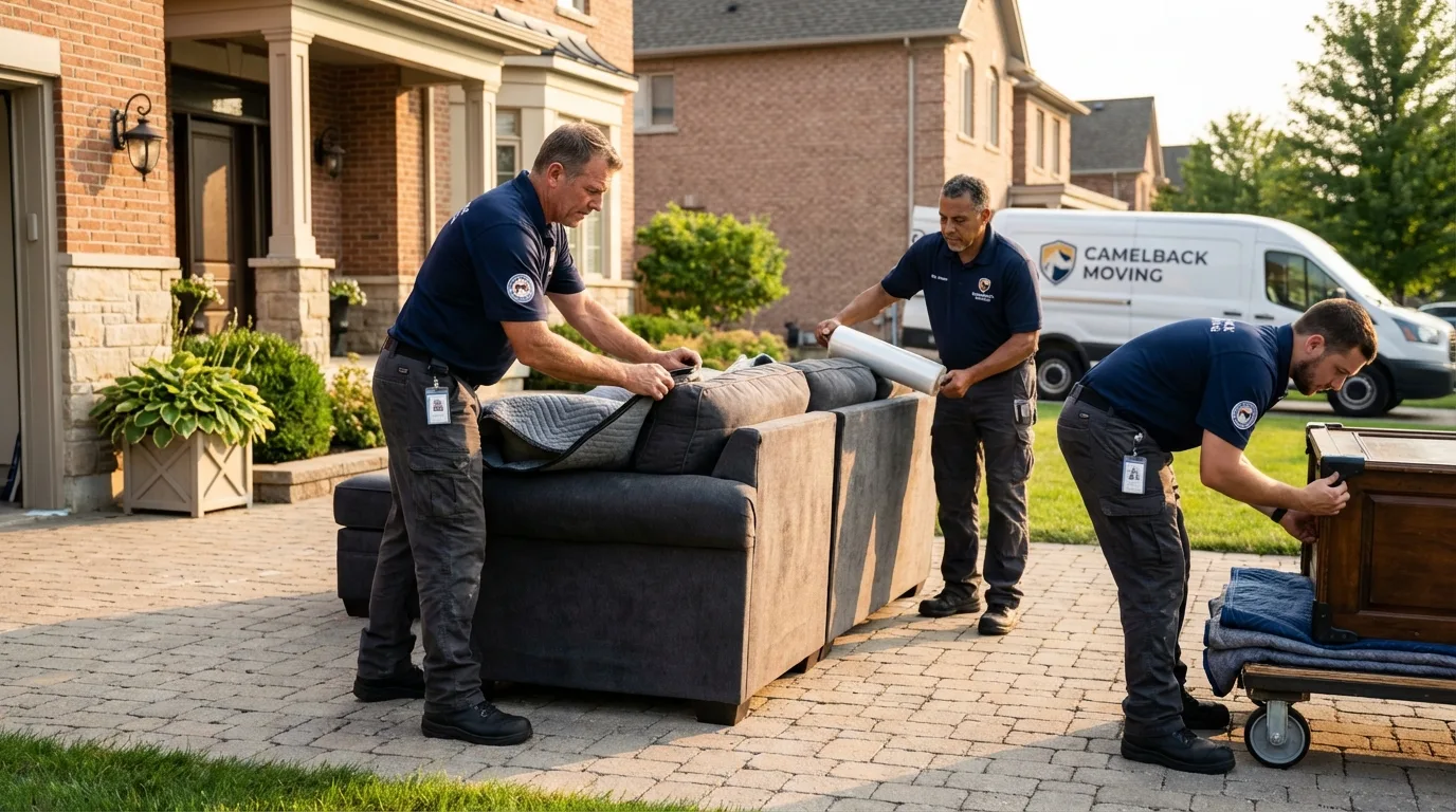 Large estate moving crew wrapping furniture in Winterville, NC